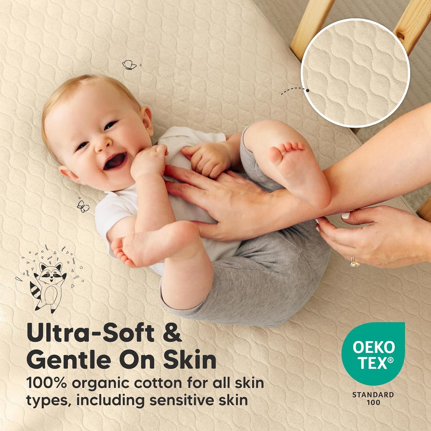 2-Pack Waterproof Crib Mattress Protector Cover Fitted - Quiet Baby Crib Mattress Pad Sheets, 52" x 28" Soft Quilted Cotton Baby Sheet, Machine Washable, Easy Fit, Durable (Soft White/Mavy)