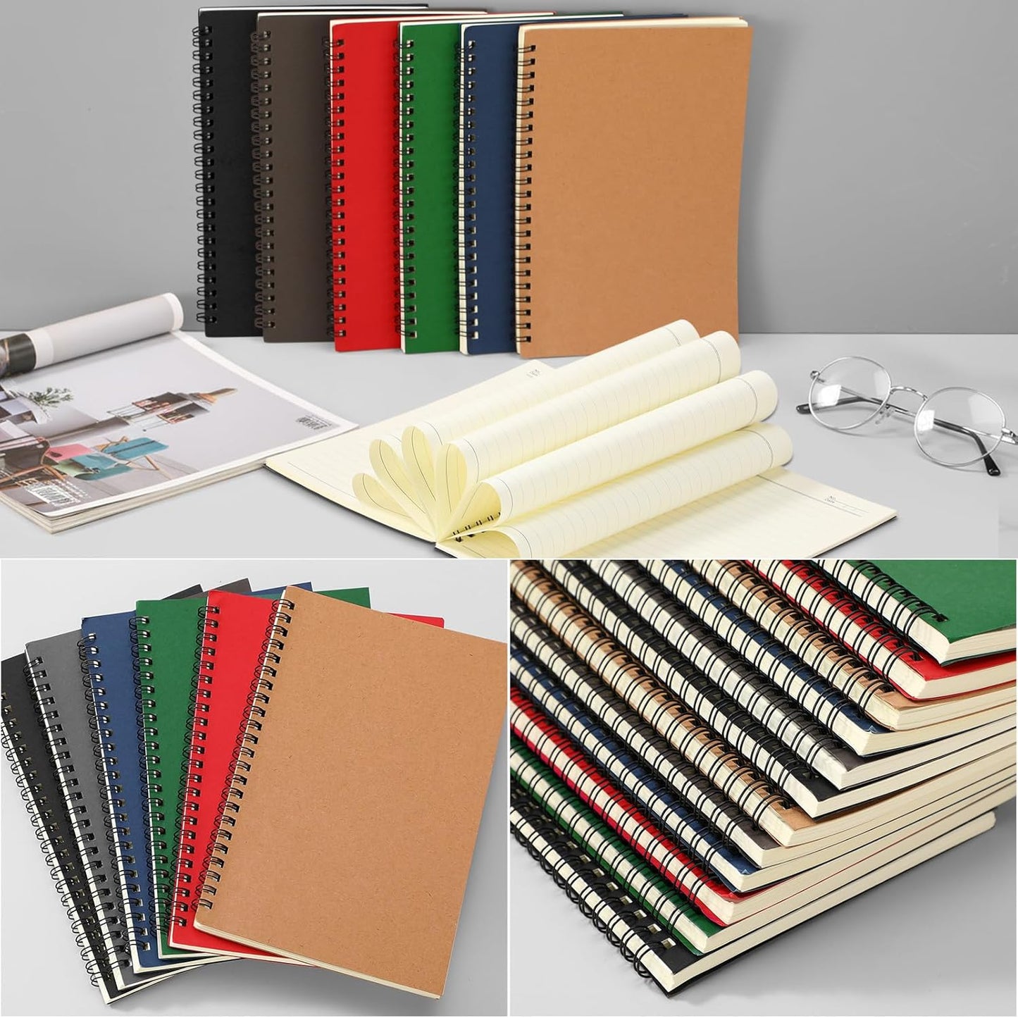 Leelosp 12 Pack Small Spiral Notebook Lined Spiral Journal College Ruled Notebook Wire Bound Kraft Cover, 120 Pages for Work (Multicolor,5.5 x 8.3 Inch)