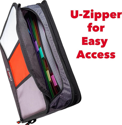 Case-it Mighty Zip Tab School Zipper Binder | 3-Inch O-Rings, 600-Sheet Capacity, 5-Subject Expanding File Folder, Multiple Pockets & Storage Organizer, Shoulder Strap | D-146 Jet Black