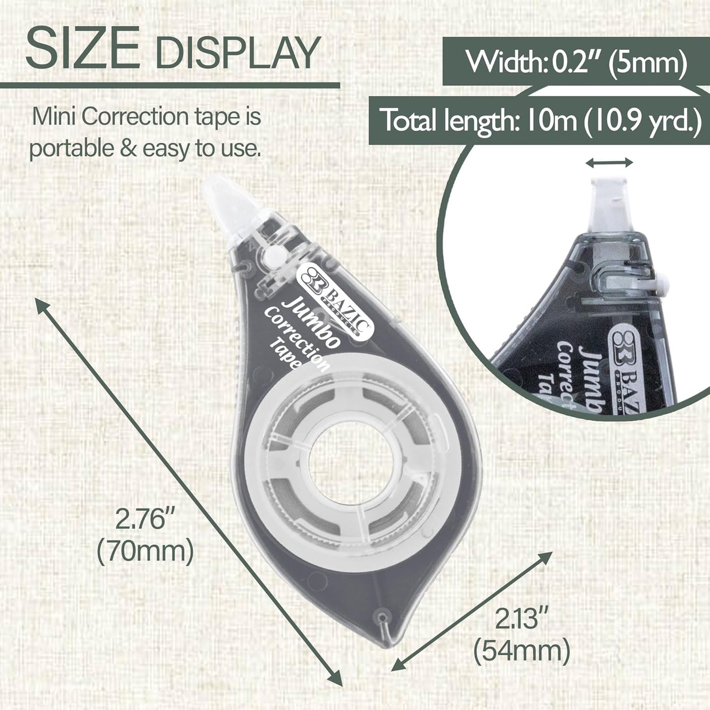 BAZIC Products Correction Tape w/Two Way Applicator White Out, Jumbo 5 mm x 394", Easy to Use for Instant Corrections White Out for Office School, 6-Pack