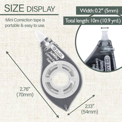 BAZIC Products Correction Tape w/Two Way Applicator White Out, Jumbo 5 mm x 394", Easy to Use for Instant Corrections White Out for Office School, 6-Pack