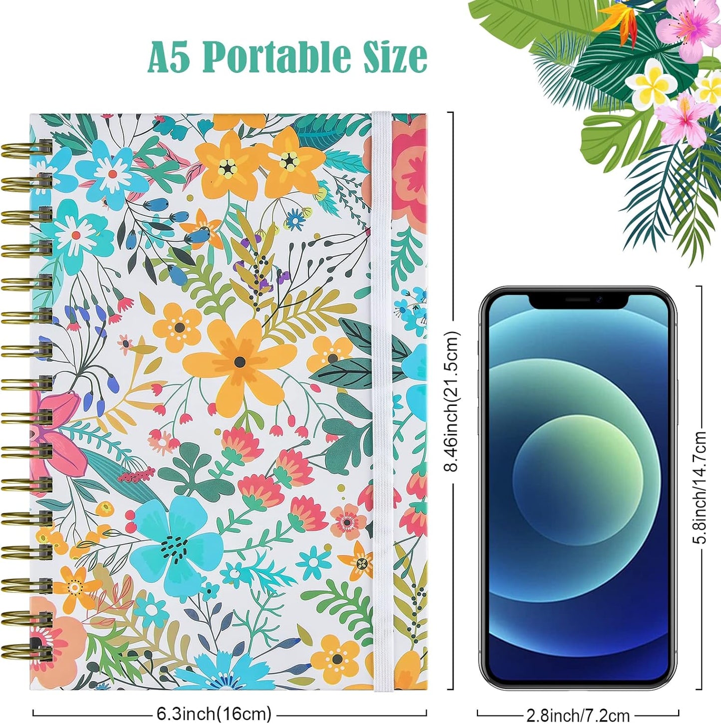 Spiral Notebook, 4 Pack A5 Lined Journal for Women, Hardcover Spiral Journal with 2 Pockets, College Ruled Notebooks, Cute Notebook for Office, School Supplies, Gifts (160 Pages, 6.3" x 8.46")
