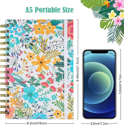 Spiral Notebook, 4 Pack A5 Lined Journal for Women, Hardcover Spiral Journal with 2 Pockets, College Ruled Notebooks, Cute Notebook for Office, School Supplies, Gifts (160 Pages, 6.3" x 8.46")