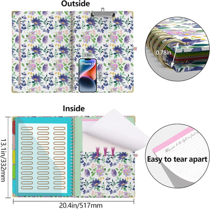 Foldable Clipboard Folio with Storage, 5 Plastic Folders with 10 Pockets,Refillable Lined Notepad (11" x 8.5"), Hardcover Project Organizer Nursing Teacher School Essentials
