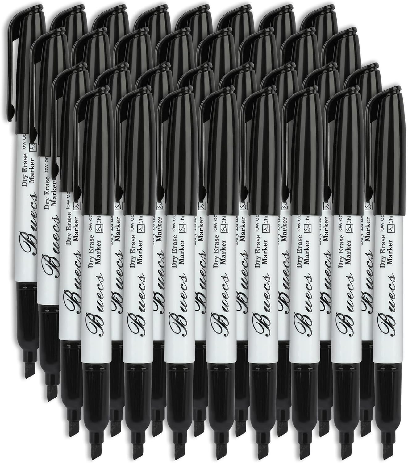 Buecs Black Dry Erase Markers, Low-Odor, 108 Count, Chisel tip, Perfect for Writing on Whiteboards, Dry-Erase Boards, Glass, School Office Supplies