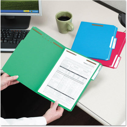 Smead Fastener File Folders, Reinforced 1/3-Cut Tabs, 2 Fasteners, Letter Size, Blue, 50 per Box (12040)