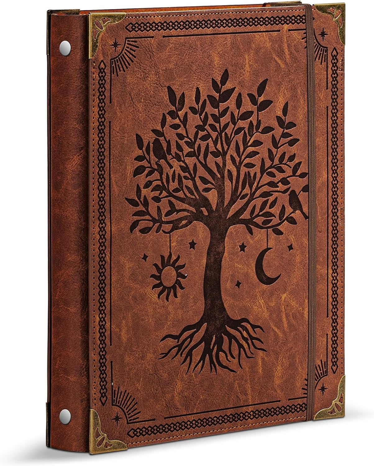 Ovesmusl Leather 3 Ring Binder Fits 8.5"x11" Letter Size Paper, 1 Inch Round Ring Binder Holds 200 Sheets, Notebook Cover Loose Leaf Organizer, Green Tree