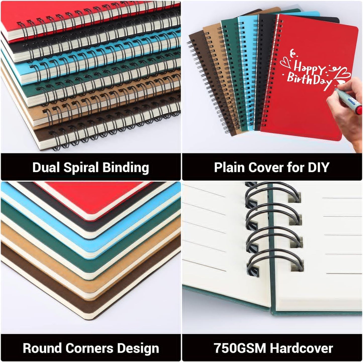EUSOAR Spiral Notebook, A5 12packs 5.5"X8.3" 120 Pages Lined Travel Writing Notebooks Journal, Memo Notepad Sketchbook, Students College Office Business Subject Diary Ruled Book Journal-Black Cover