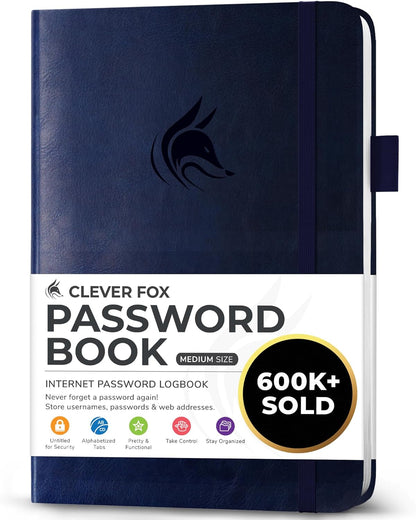 Clever Fox Password Book with alphabetical tabs. Internet Address Organizer Logbook. Small Pocket Password Keeper for Website Logins (Orange)