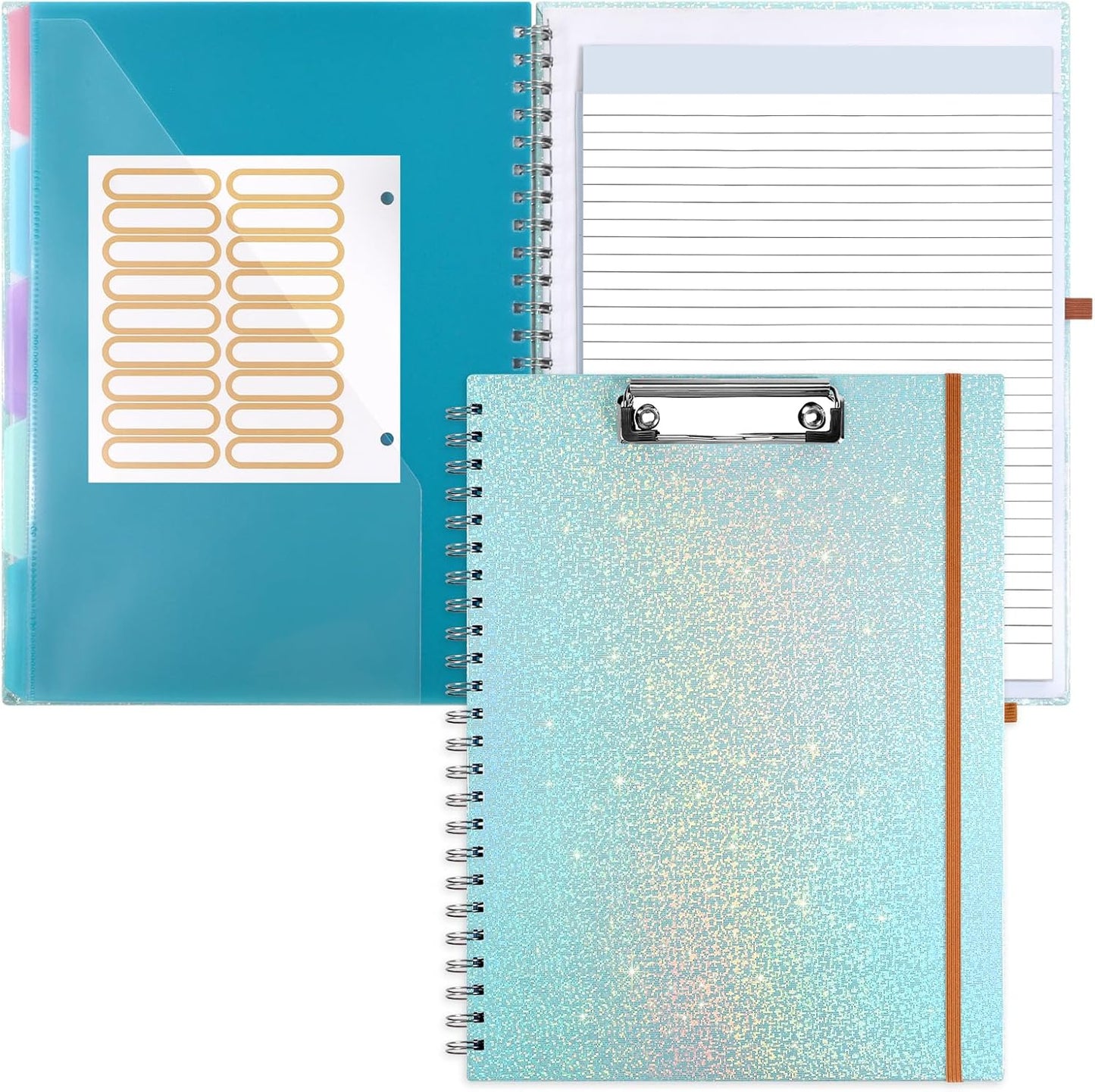 Glitter Clipboard Notebook with Storage for Letter Size, 8.5 x 11 Notepad Holder with 5 Folders and Dividers, Size 12.8X 9.7 in, Spiral Portfolio for Nursing Teacher School Supplies,.Teal