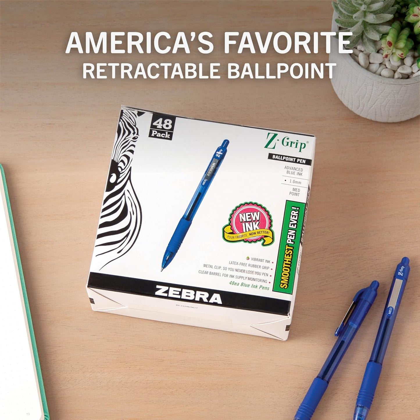 Zebra Pen Z-Grip Retractable Ballpoint Pen, Smooth-Flowing Black Ink, 1.0mm Medium Point, School & Office Supplies, Ideal for Note-Taking, Journal and Planner Use, 18-Pack (22218)