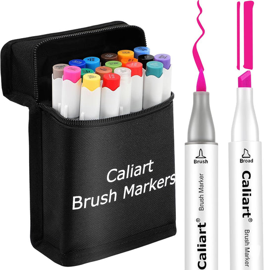 Caliart Alcohol Markers 41 Colors Brush & Fine Dual Tip Art Markers Set, Permanent Pens for Adults Artists Drawing, Coloring Books Anime Illustration, Highlighting Sketch Art Supplies with Carry Case