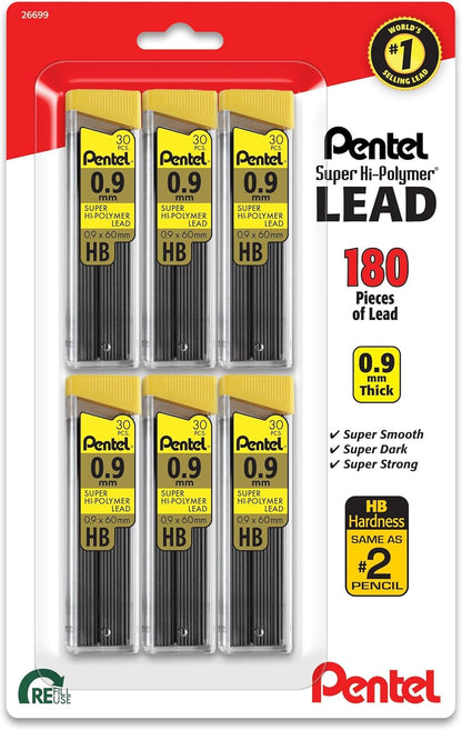 Pentel Super Hi-Polymer Lead Refill 0.9 HB BP 6 Pack (C29BPHB6)
