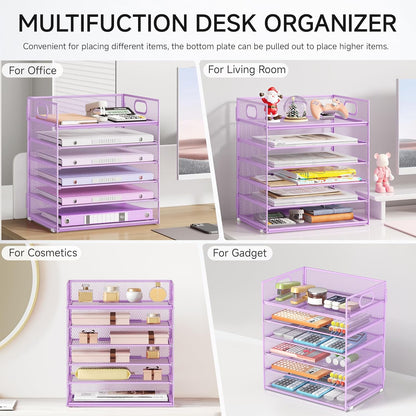 Lavatino 5 Tray Desk File Organizer, Black Mesh Paper Sorter Letter Tray Organizer with Handle, Desktop File Organizer and Storage for Letter/A4 Office File Folder