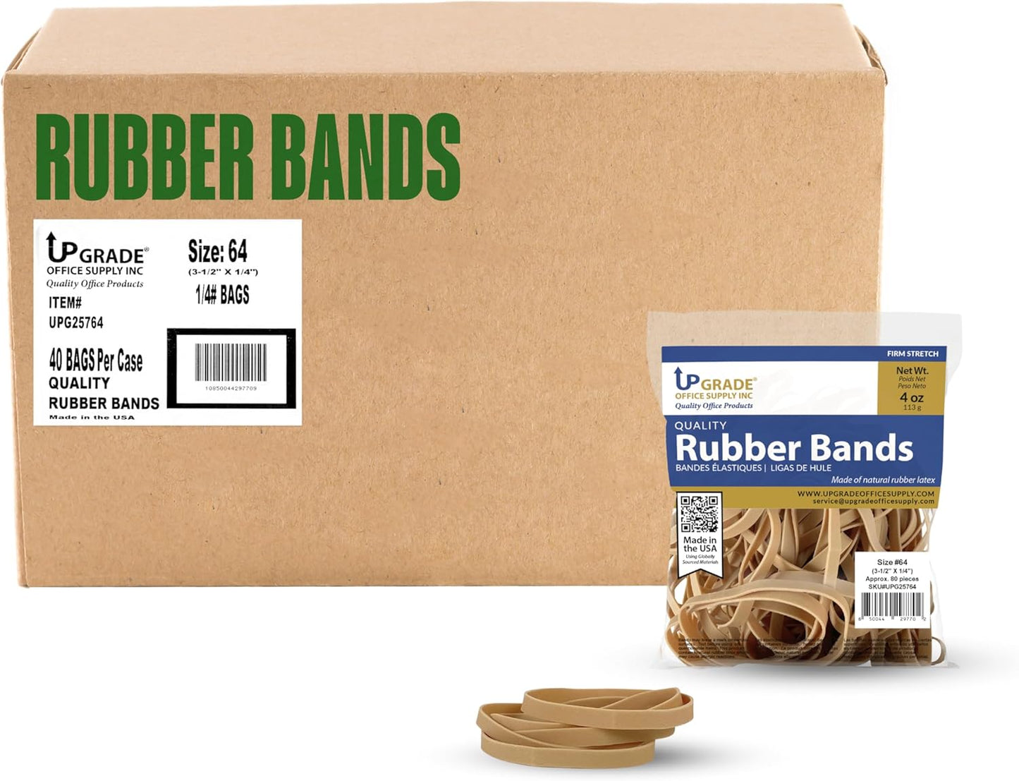 Upgrade Office Supply UPG25764 Rubber Bands, Size 64 (3-1/2 x 1/4), 80 Bands, 1/4 lb, USA