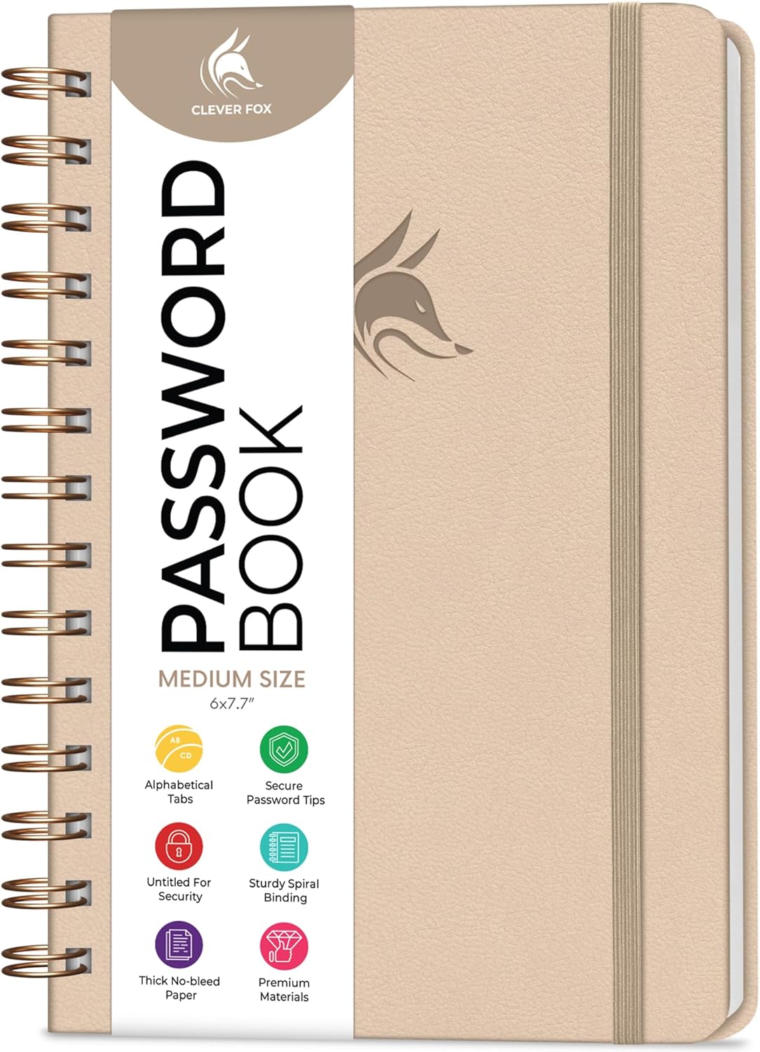 Clever Fox Password Book Spiral – Internet Address & Password Organizer with Laminated Alphabetical Tabs – Password Keeper Journal – Hardcover, Medium Size, 6.1x7.7” (Mystic Blue)