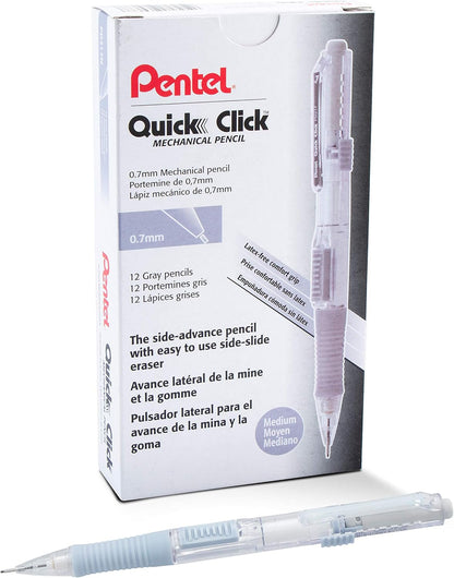 Pentel Quick Click Mechanical Pencil, (0.7mm), Medium, Black Barrel, Box of 12 Pencils (PD217A)