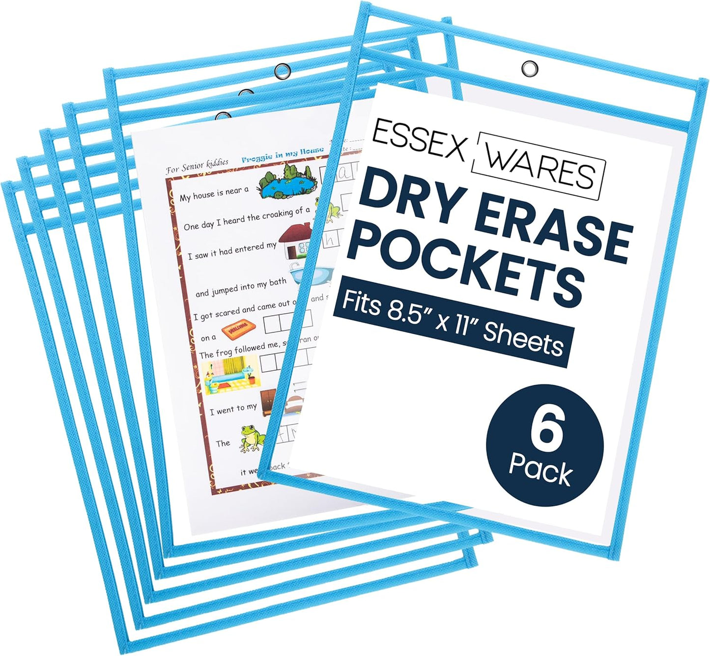 Essex Wares - 6 Pack, Assorted, Dry Erase Pocket Document Protectors, 10" Wide x 13.5" Tall- Dry Erase Clear Plastic Sleeves - Reusable & Easy Erase Plastic Invoice Holders, Water-Resistant & Durable
