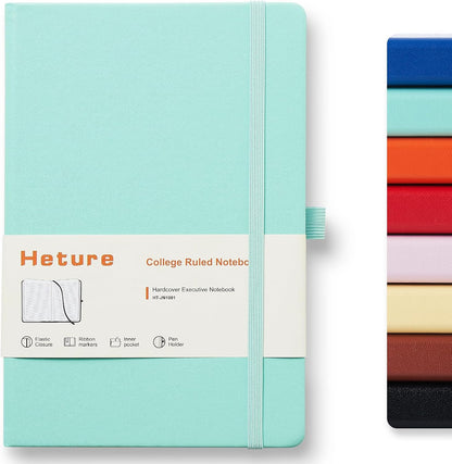 Heture 8 Pack Lined Journal Notebooks,A5 Hardcover Notebooks, 5.5 x 8.3 inch, 100GSM, 160 Pages, Classic College Ruled Notebooks for Writing/Work/Travel/College (Black)