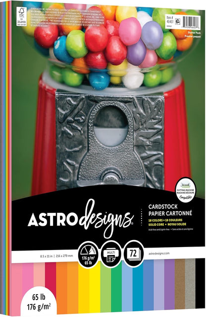 Neenah Astrodesigns Cardstock Pack 8.5"X11" 72/Pkg - 18 Bold & Vivid Colors