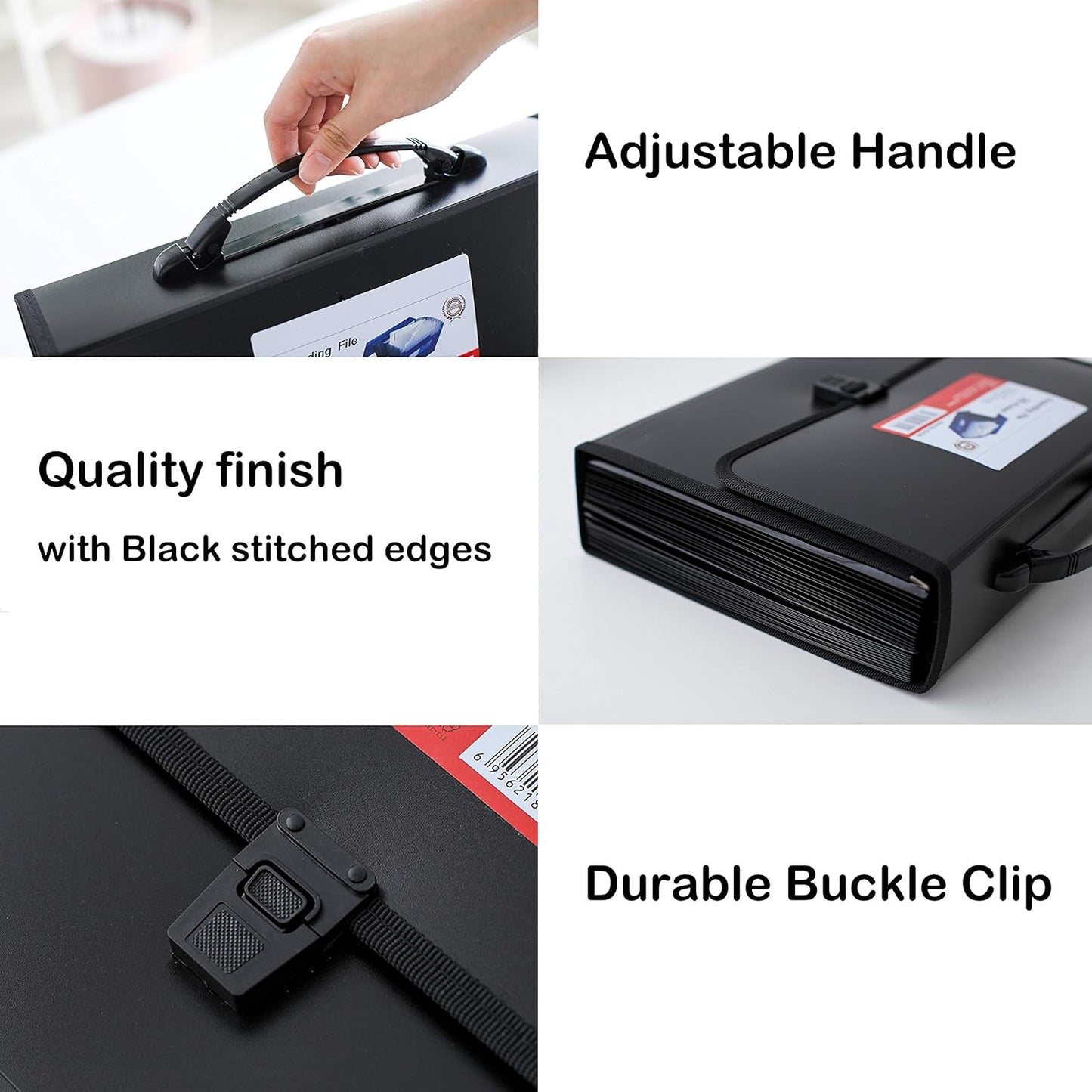 FANWU 26 Pockets Expanding File Accordion Folder with Handle - Letter A4 Paper Size - Expandable Large Plastic File Folder Wallet Monthly Portable Document Organizer with Flap & Buckle (Black)