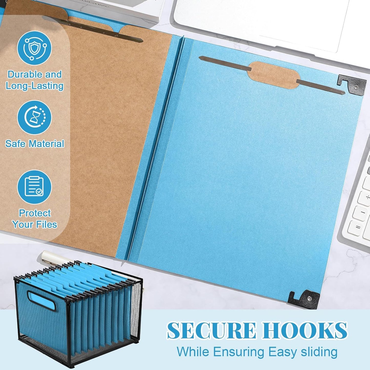 Henoyso 10 Pcs Hanging Classification Folders Bulk with 2 Prongs, 1 Divider Letter Size, 2 Inch Expansions Pressboard File Folder, 1/3-cut Tab File Organizer (1 Divider,Green)
