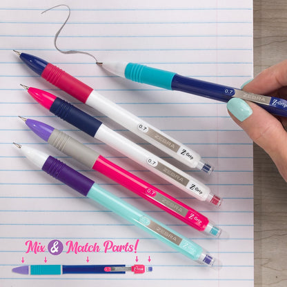 Zebra Pen, Z-Grip Mechanical Pencil, Smooth Writing, Latex-Free Grip, 0.7mm Lead, #2 HB, Pre-Loaded with Lead and Eraser, for School, Office, Everyday Use, Refillable, Clear Barrel, 24-Pack, (15241)