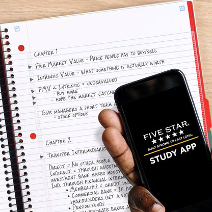 Five Star Advance Spiral Notebook + Study App, 5 Subject, College Ruled Paper, 8-1/2" x 11", 200 Sheets, Spiral Guard, Movable Tabbed Dividers, Black (73144)