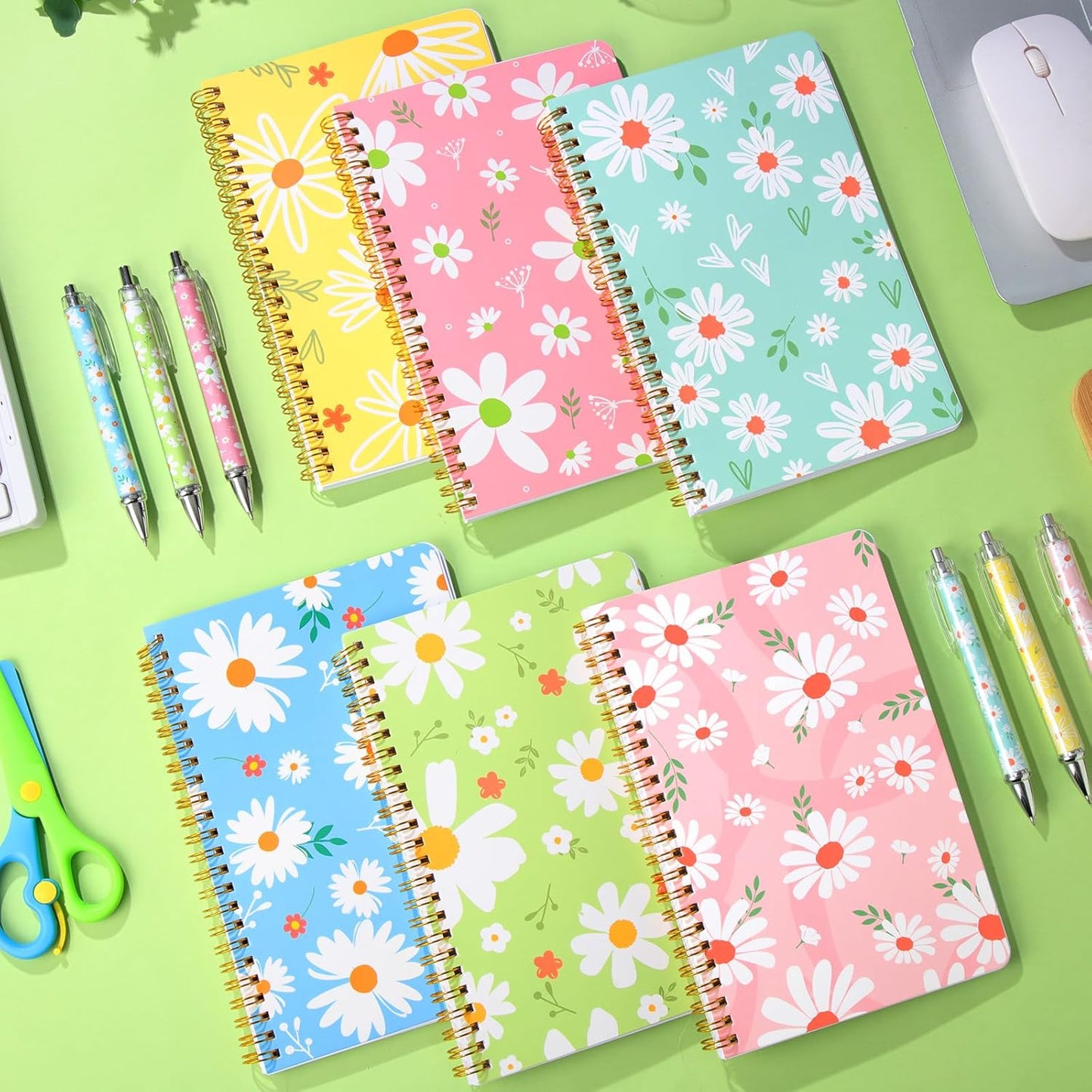 Resurhang 6 Pack A5 Composition Notebook Marble Spiral Notebooks Preppy Cute Aesthetic Hardcover Ruled Composition Books with Ballpoint Pens for School Day Classroom Prize, 5.8 x 8.3 Inch