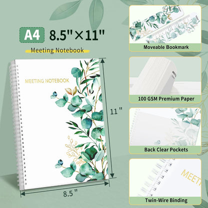 SUNEE Half Meeting Half Note - 7.5"x10" Professional Notebooks for Work - 160 Pages, B5 Size Project Planner, Spiral Meeting Agenda/Minutes Organizer for Women Men, Note Taking, Office & Business