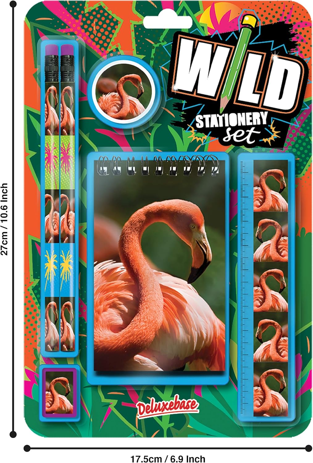 Deluxebase Wild Stationery Set - Dolphin from Animal Stationery Sets with 2 Pencils, Eraser, Pencil Sharpener, Ruler & Cute Notebook. Ideal Office Supplies, Desk Accessories & College Essentials.