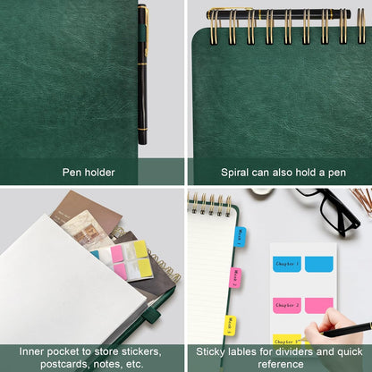 A5 Top Spiral Notebook, Large Leather Hardcover Top Bound Steno Pads, 240 Pages 100 gsm Thick Lined Paper Left Handed Notebook Journal for Work, School, Meeting Writing - Brown, 5.9" x 8.5"