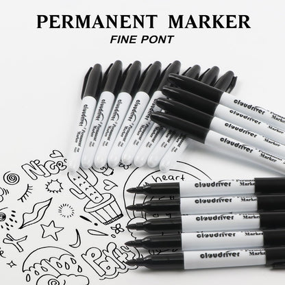 cloudriver Black Permanent Markers Fine Tip, 60 Packs Permanent Markers Bulk, Quick Drying & Fade Resistant, Permanent Marker Set Works on Plastic,Wood,Stone,Metal and Glass for Doodling, Marking