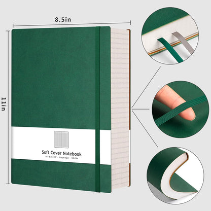 AHGXG Graph Paper Notebook - Grid Paper Notebook Large A4 8.5''×11'', 320 Pages Thick Journal, 100gsm Thick Graph Paper, Leather Softcover, Inner Pocket - Black