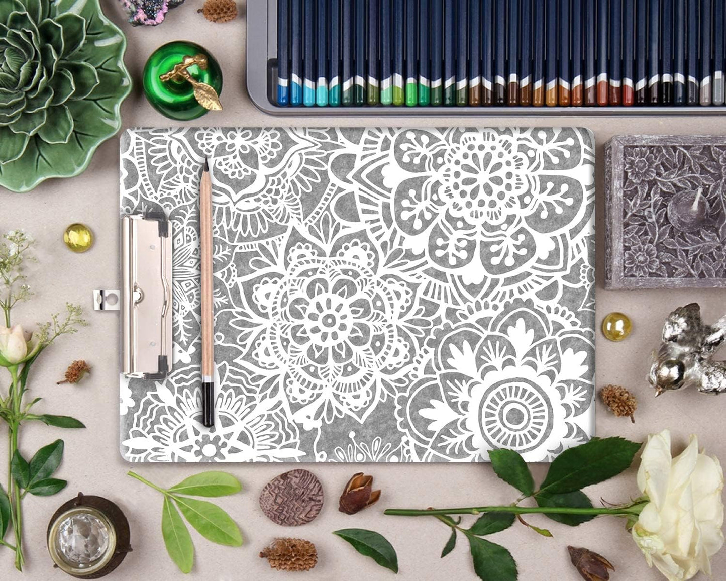 Britimes Clipboard Decorative Office School Hardboard Wood Nursing Clip Board and Pull for Standard A4 Letter Size Summer Mint Green Plant Tree 12.6" X 8.9"