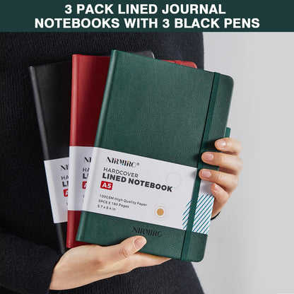 NIRMIRO Small Notebook Journals, 3 Pack Mini Pocket Note pads for Men & Women Writing, A6 Small Leather Notepad 3.7" x 5.7" with Pen, Black, Red, Green