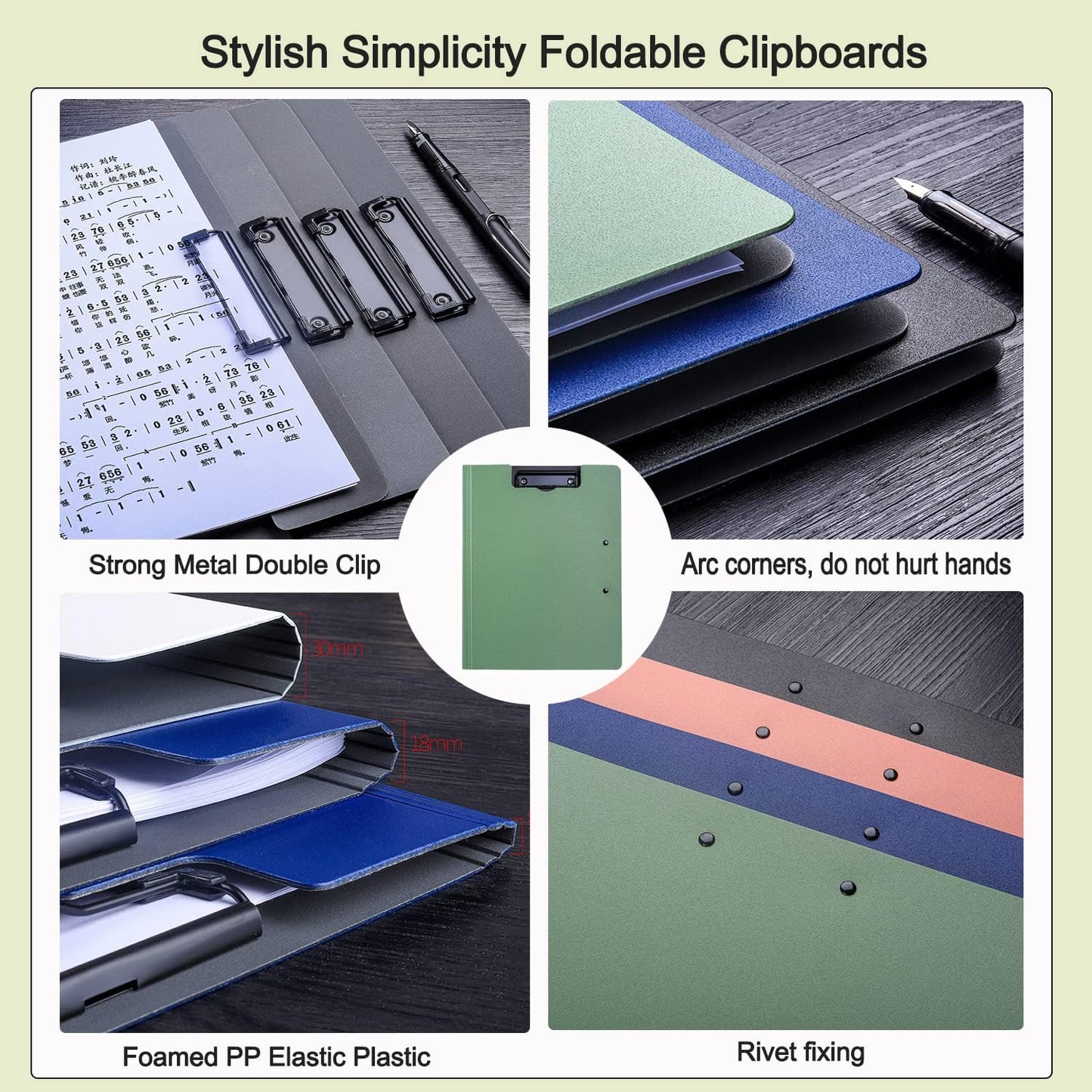Clipboard Folder, A4 Foldable Clipboards, Office Clipboard Folder with Double Clips Metal Clip, 360 Degree Foldable Storage Clipboards for Office, School or Medical Field, Blue