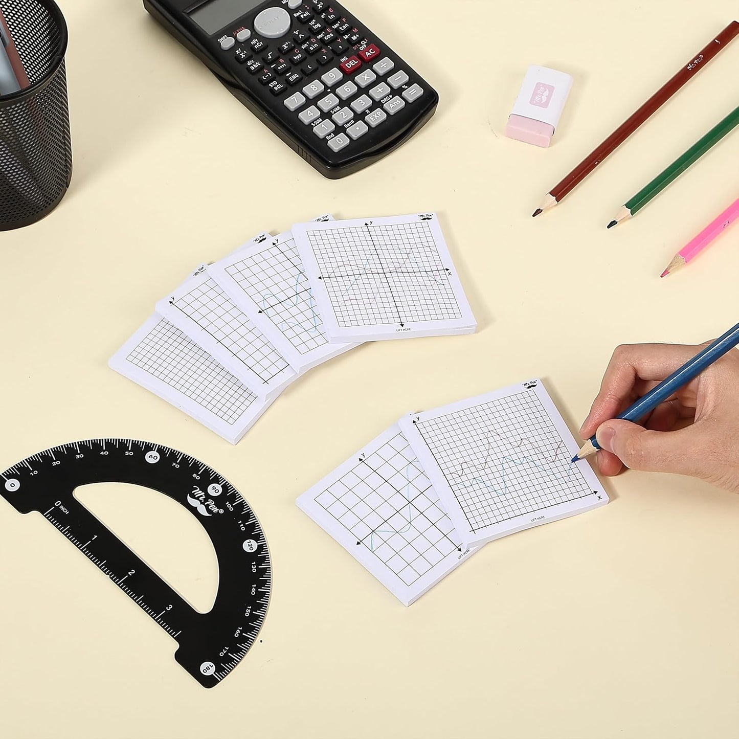 Mr. Pen- Graph Sticky Notes, 3x3 Inch, 6 Pads, 50 Sheets/Pad, 300 Sheets, 6 Grid Designs, White, Square Graph Paper Notes, Grid Sticky Note Pads for Math, Study, Journals, Planners