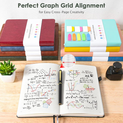 Graph Paper Notebook, 312 Numbered Pages B5 Hardcover Leather Journal, 100gsm No Bleed Grid Paper Notebook with Index Pages, Grid Notebook for Graphing Notes Math, 7.6'' X 10'', Black
