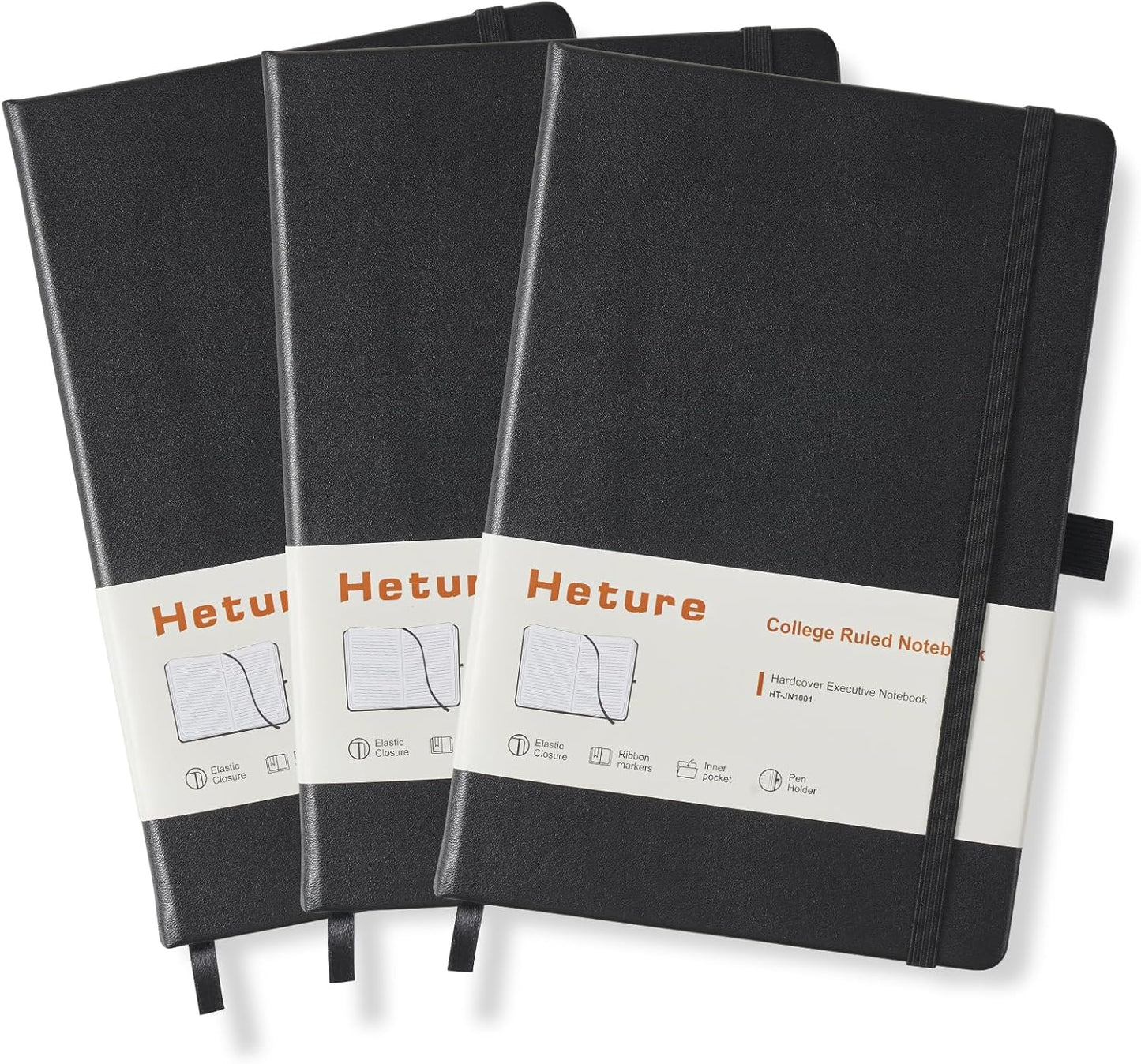 Heture Hardcover Notebooks, A5 Lined Journals Notebook for Writing 160 Pages, 8.2 x 5.5 inch, Classic Ruled Notebooks for College/Work/Travel (Lined-3 Pack, Black)
