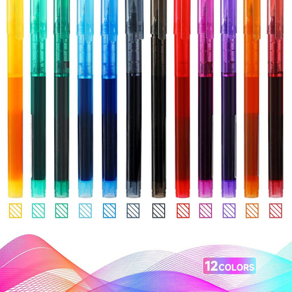 RIANCY 12 Pack Black Liquid Ink Rollerball Gel Pens, 0.5mm Extra Fine Point Tip, Smooth Writing Quick Drying No Smear No Bleed for Journaling, Drawing, Sketching, School Notes & Art Supplies