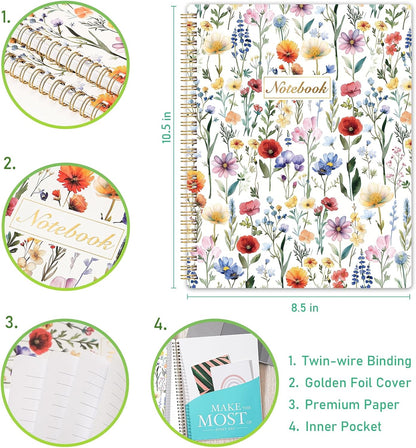Spiral Notebook - Ruled Notebook/Journal, Lined Journal, 8.5'' x 10.5'', 55 Sheets/110 Pages, Journal for Women, Journal with Spiral Bound, Thick Paper, Back Pocket, Perfect for Office & School