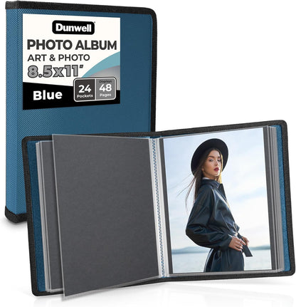 Dunwell Art Portfolio 8.5x11 Folder (Silver), Mounting Paper, Portfolio Binder for Artwork and 8.5 x 11 Documents Art Folder, 24 Pockets Display 48 Pages, Acid-Free Poly Presentation Book