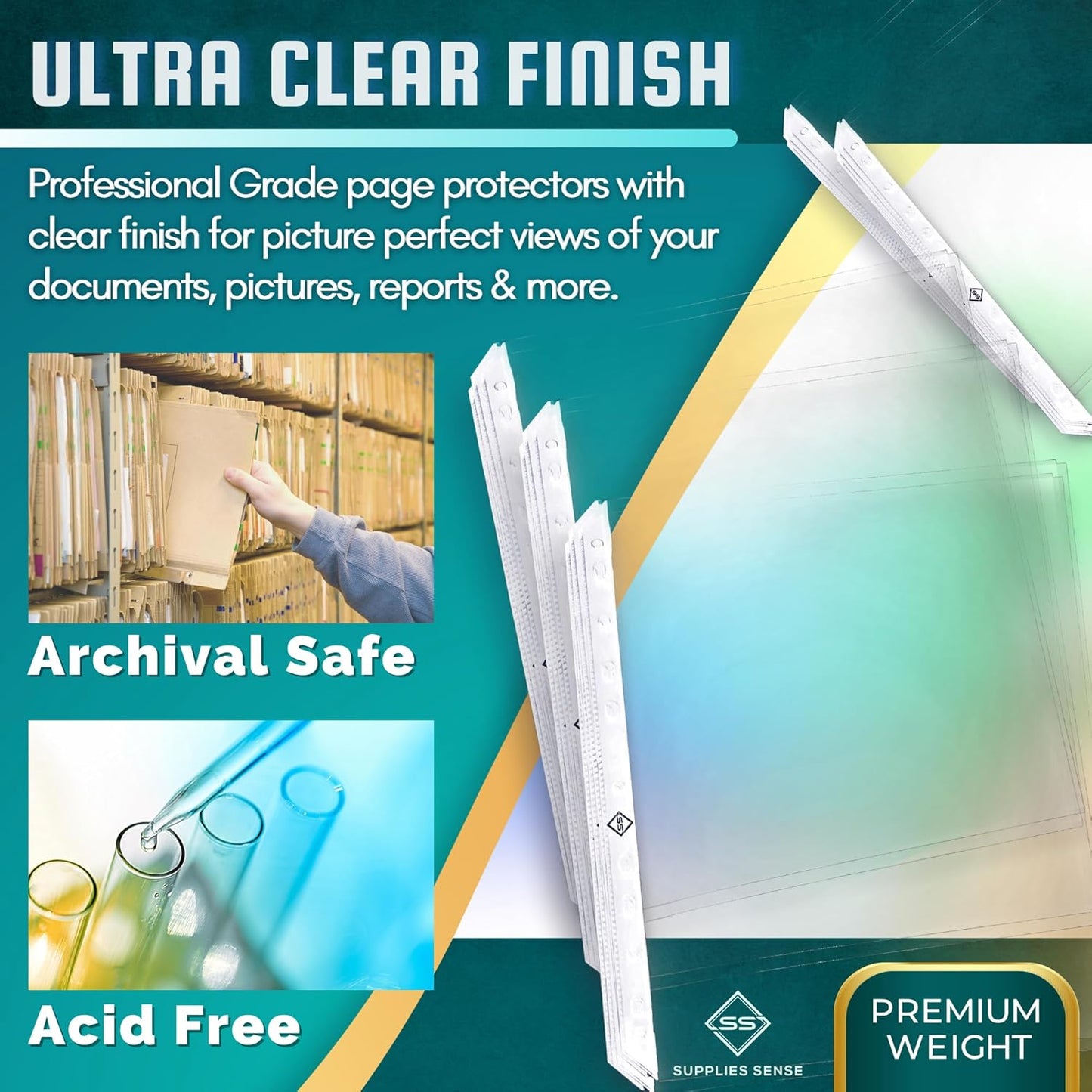 Sheet Protectors for 3 Ring Binder, 50 Pack Premium Clear Page Protector 8.5 x 11 inch, Plastic Sleeves for Binders, Top Loading Paper Sheets Document Sleeve Letter Size, Photo, Office, Home