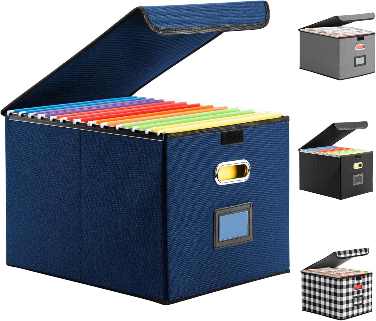 Hleelomi Collapsible File Box with Lid & Plastic Slide - Hanging Document Organizer for Office/Home, 14.96x12.6x10.83 Inch,Decorative Home File Bin,Black, 1 Pack (No Folders Included)