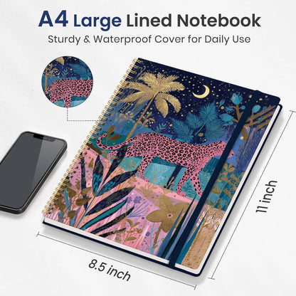 Taja Large Spiral Lined Journal for Women, 8.5" x 11" Notebooks for Work Collge Ruled, A4 Aesthetic Cute Journaling Notebooks for Writing, Plastic Cover, Celestial