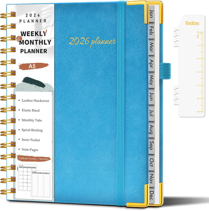 2026 Planner, Weekly and Monthly Calendar Planner from January 2026 - December 2026, 8.5" x 11" Hardcover Leather Hourly Appointment Book with Tabs, Spiral Daily Planners for School Work Home, Green