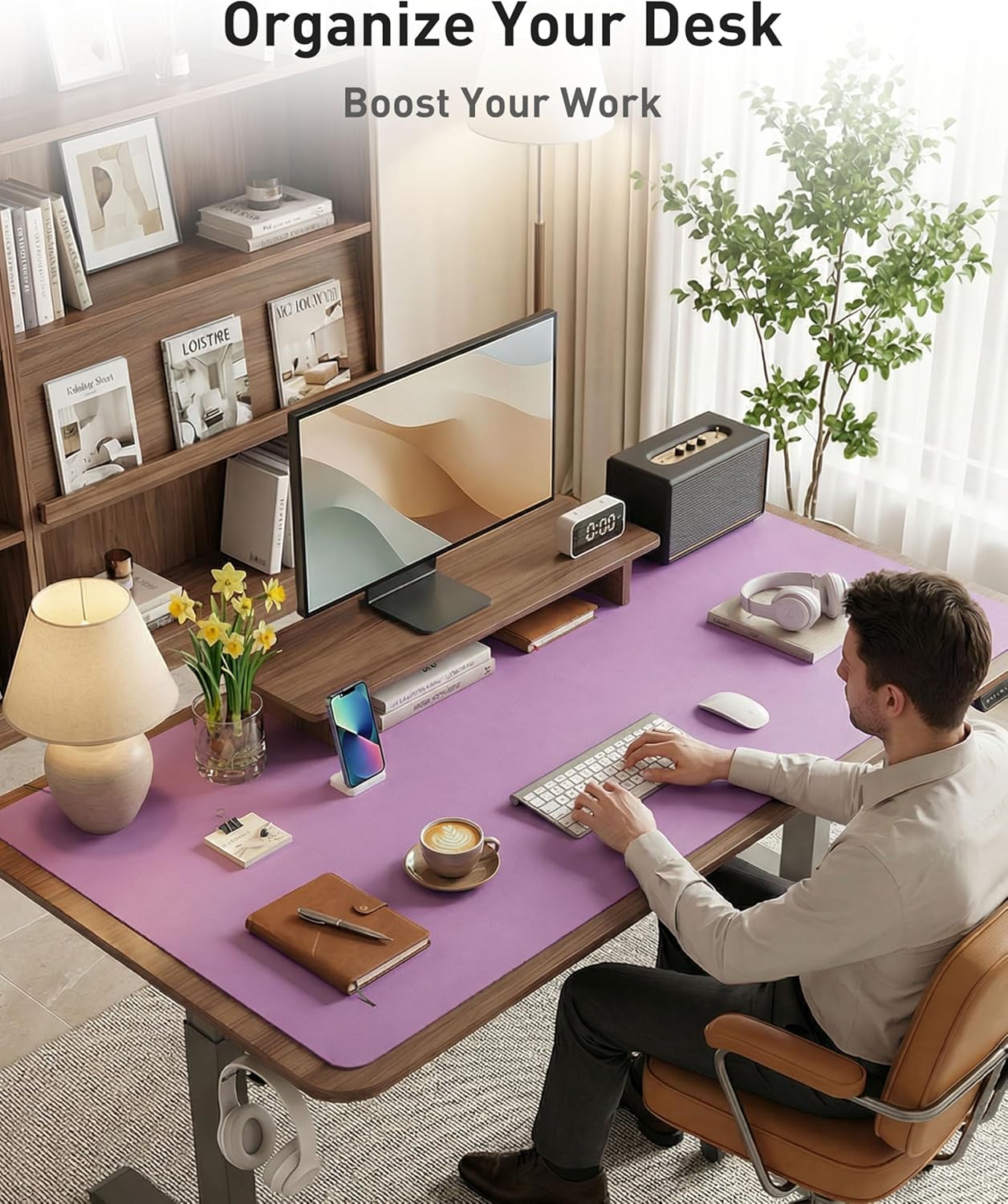 Aothia Non-Slip Waterproof PU Leather Desk Pad Protector for Mouse, Writing Desk, Office, Home, Laptop Blotter, 23.6" x 13.7", Black - Colors A