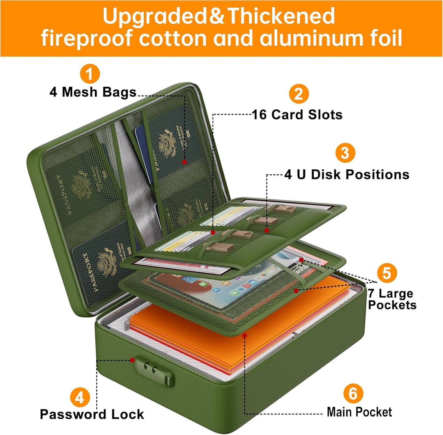DocSafe 5200°F Document Organizer with Lock, Upgraded Heat Insulated Fireproof＆Water-Resistant Box 8 Layers File Organizer, Portable Home Travel Safe Storage for Important Documents and More