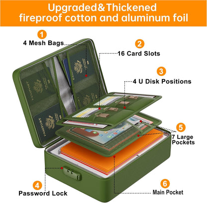 DocSafe 5200°F Document Organizer with Lock, Upgraded Heat Insulated Fireproof＆Water-Resistant Box 8 Layers File Organizer, Portable Home Travel Safe Storage for Important Documents and More